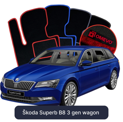 Velour car mats OMEVO for Škoda Superb B8 3 gen Station Wagon (2015-2024)
