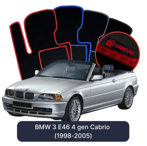 OMEVO Velour Car Mats for BMW 3 E46 4 gen Cabrio (1998-2005)