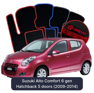 OMEVO Velour Car Mats for Suzuki Alto Comfort 6 gen Hatchback 5 doors (2009-2014)