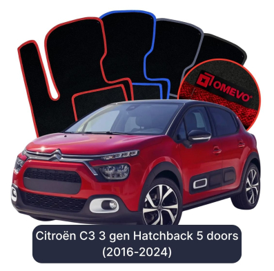 Velour car mats OMEVO for Citroën C3 3 gen Hatchback 5 doors (2016-2024)