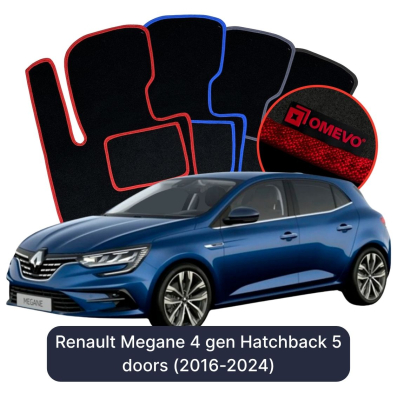 Velour car mats OMEVO for Renault Megane 4 gen Hatchback 5 doors (2016-2024)