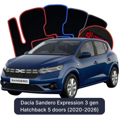 Velour car mats OMEVO for Dacia Sandero Expression facelifted version (after 2022) 3 gen Hatchback 5 doors (2020-2025)