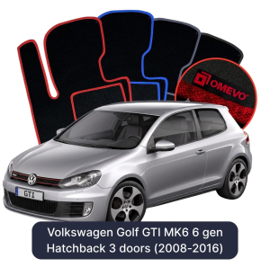 OMEVO Velour Car Mats for Volkswagen Golf GTI MK6 6 gen Hatchback 3 doors (2008-2016)