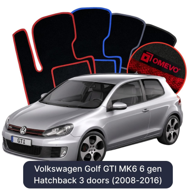 Velour car mats OMEVO for Volkswagen Golf GTI MK6 6 gen Hatchback 3 doors (2008-2016)