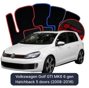 OMEVO Velour Car Mats for Volkswagen Golf GTI MK6 6 gen Hatchback 5 doors (2008-2016)