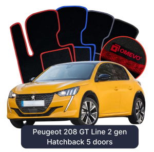 OMEVO Velour Car Mats for Peugeot 208 GT Line 2 gen Hatchback 5 doors (2019-2025)