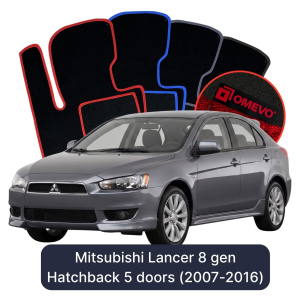 OMEVO Velour Car Mats for Mitsubishi Lancer 8 gen Hatchback 5 doors (2007-2016)