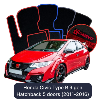 Velour car mats OMEVO for Honda Civic Type R 9 gen Hatchback 5 doors (2011-2016)