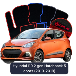 OMEVO Velour Car Mats for Hyundai I10 2 gen Hatchback 5 doors (2013-2019)