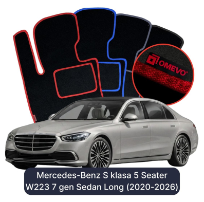 Velour car mats OMEVO for Mercedes-Benz S Class 5 Seater W223 7 gen Sedan Long (2020-2023)
