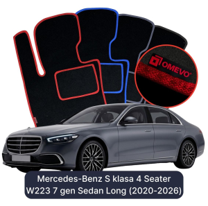 OMEVO Velour Car Mats for Mercedes-Benz S Class 4 Seater W223 7 gen Sedan Long (2020-2023)