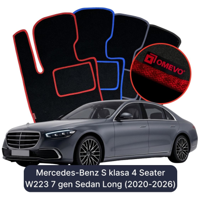 Velour car mats OMEVO for Mercedes-Benz S Class 4 Seater W223 7 gen Sedan Long (2020-2023)