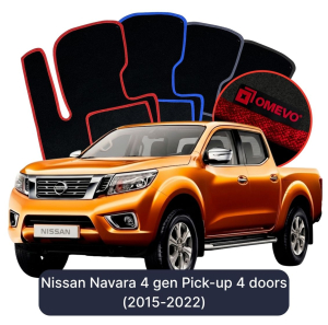 OMEVO Velour Car Mats for Nissan Navara 4 gen Pick-up 4 doors (2015-2022)