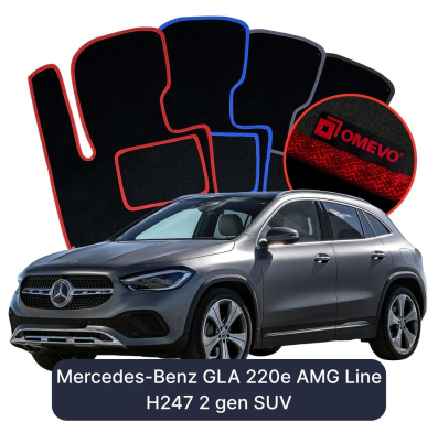 Velour car mats OMEVO for Mercedes-Benz GLA 220e AMG Line H247 2 gen SUV (2020-2026)