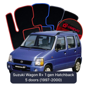 OMEVO Velour Car Mats for Suzuki Wagon R+ 1 gen Hatchback 5 doors (1997-2000)