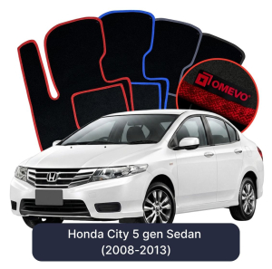 OMEVO Velour Car Mats for Honda City 5 gen Sedan (2008-2013)