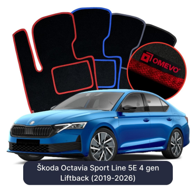 Velour car mats OMEVO for Škoda Octavia Sport Line 5E 4 gen Liftback (2019-2026)