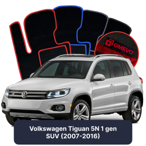 OMEVO Velour Car Mats for Volkswagen Tiguan 5N 1 gen SUV (2007-2016)