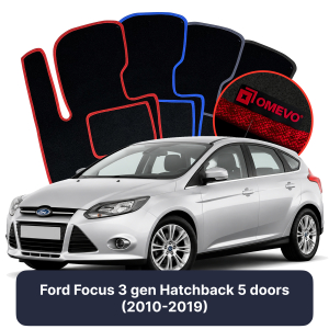 OMEVO Velour Car Mats for Ford Focus 3 gen Hatchback 5 doors (2010-2019)