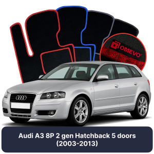 OMEVO Velour Car Mats for Audi A3 8P 2 gen Hatchback 5 doors (2003-2013)