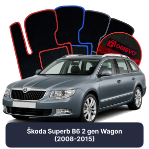 OMEVO Velour Car Mats for Škoda Superb B6 2 gen Station Wagon (2008-2015)