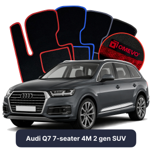 OMEVO Velour Car Mats for Audi Q7 7 Seater 4M 2 gen SUV (2015-2025)