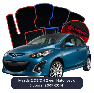 OMEVO Velour Car Mats for Mazda 2 DE/DH 2 gen Hatchback 5 doors (2007-2014)