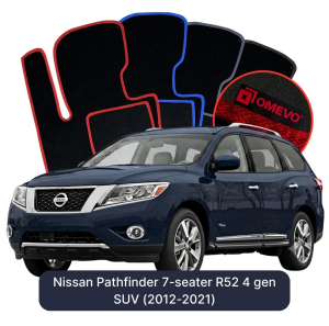 OMEVO Velour Car Mats for Nissan Pathfinder 7 Seater R52 4 gen SUV (2013-2021)