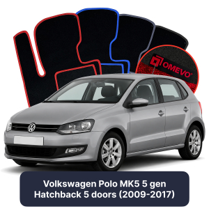OMEVO Velour Car Mats for Volkswagen Polo MK5 5 gen Hatchback 5 doors (2009-2017)