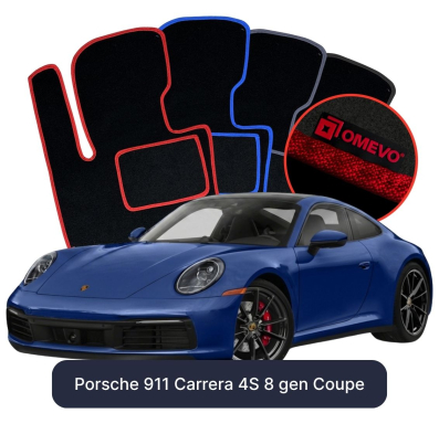 Velour car mats OMEVO for Porsche 911 Carrera 4S 8 gen Coupe (2019-2025)
