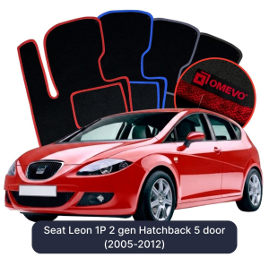 OMEVO Velour Car Mats for Seat Leon 1P 2 gen Hatchback 5 doors (2005-2012)