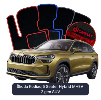 Velour car mats OMEVO for Škoda Kodiaq 5-person Hybrid MHEV 2 gen SUV (2024-2025)