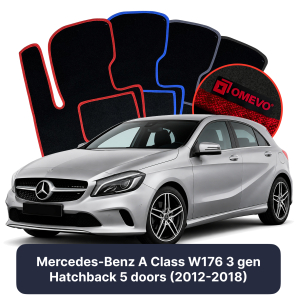 Velour car mats OMEVO for Mercedes-Benz A Class W176 3 gen Hatchback 5 doors (2012-2018)