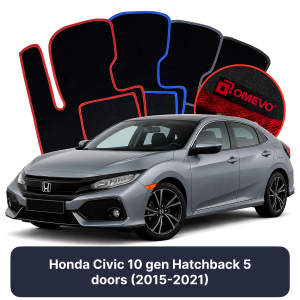 OMEVO Velour Car Mats for Honda Civic 10 gen Hatchback 5 doors (2015-2021)