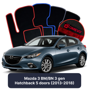Velour car mats OMEVO for Mazda 3 BM/BN 3 gen Hatchback 5 doors (2013-2018)
