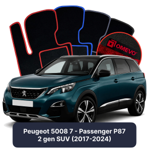 OMEVO Velour Car Mats for Peugeot 5008 7 Seater P87 2 gen SUV (2017-2024)