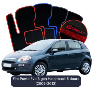 OMEVO Velour Car Mats for Fiat Punto Evo 3 gen Hatchback 5 doors (2009-2012)