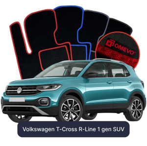 OMEVO Velour Car Mats for Volkswagen T-Cross R-Line 1 gen SUV (2018-2025)