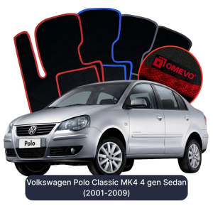 OMEVO Velour Car Mats for Volkswagen Polo Classic MK4 4 gen Sedan (2001-2009)