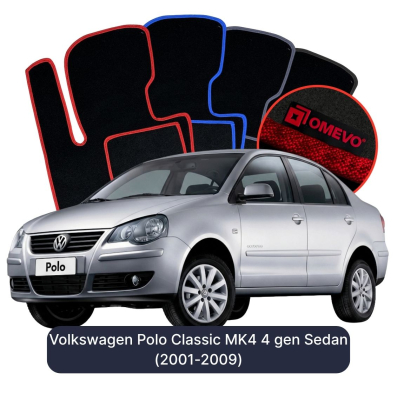Velour car mats OMEVO for Volkswagen Polo Classic MK4 4 gen Sedan (2001-2009)