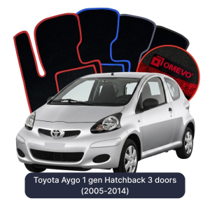 OMEVO Velour Car Mats for Toyota Aygo 1 gen Hatchback 3 doors (2005-2014)