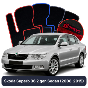 OMEVO Velour Car Mats for Škoda Superb B6 2 gen Sedan (2008-2015)