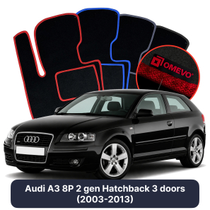 Velour car mats OMEVO for Audi A3 8P 2 gen Hatchback 3 doors (2003-2013)