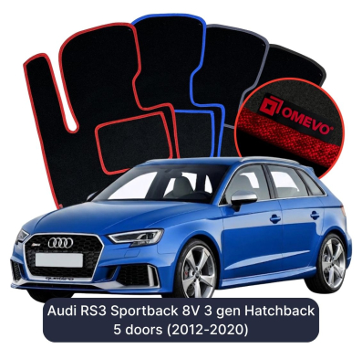 Velour car mats OMEVO for Audi RS3 Sportback 8V 3 gen Hatchback 5 doors (2012-2020)