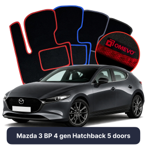 OMEVO Velour Car Mats for Mazda 3 BP 4 gen Hatchback 5 doors (2019-2025)