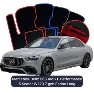 OMEVO Velour Car Mats for Mercedes-Benz S63 AMG E Performance 5 Seater W223 7 gen Sedan Long (2020-2026)
