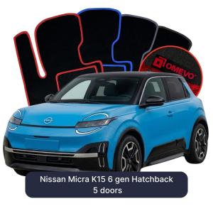 OMEVO Velour Car Mats for Nissan Micra K15 6 gen Hatchback 5 doors (2025-2026)