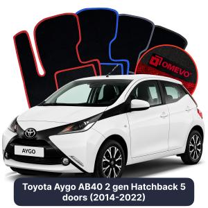 OMEVO Velour Car Mats for Toyota Aygo AB40 2 gen Hatchback 5 doors (2014-2022)