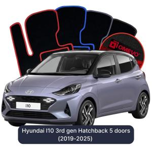 OMEVO Velour Car Mats for Hyundai I10 3rd gen Hatchback 5 doors (2019-2025)