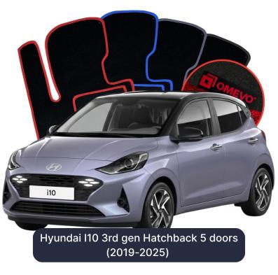 Velour car mats OMEVO for Hyundai I10 3rd gen Hatchback 5 doors (2019-2025)